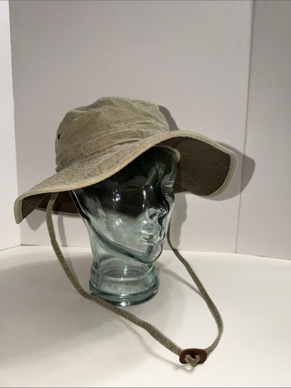 Canvas Cotton Boonie Hat with Chin Strap - Khaki